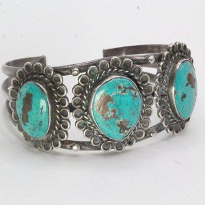 Vintage Native American Navajo Sterling Silver Royston Turquoise 60s 40G Cuff Br